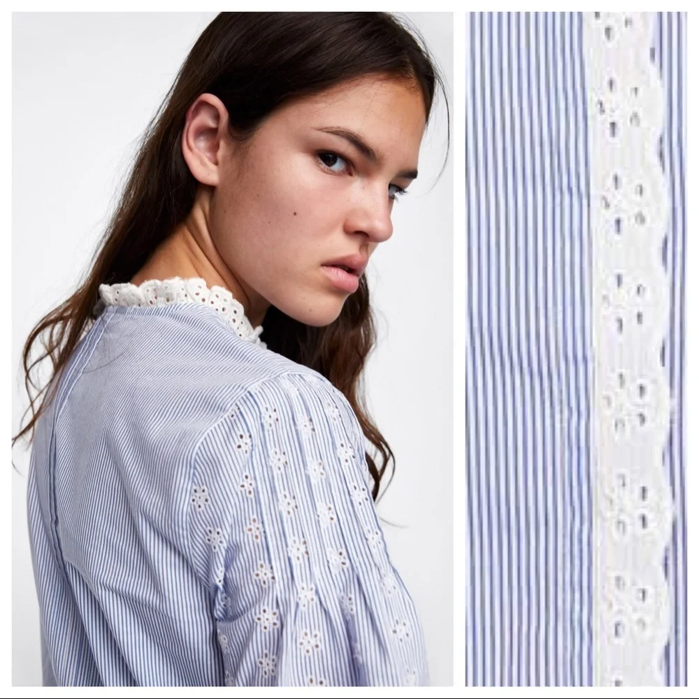🌹NWT. Zara White/Blue Striped Shirt.  Size XS.
